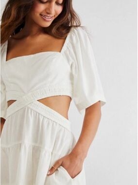 Free People White Square-Neck Cutout dress